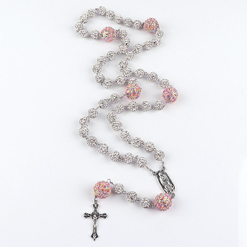 Rosary necklace by neves(colored beads),Vibrant Multicolor Rosary Cross Pendant Necklace - Christian Religious Symbol, Perfect Christmas Easter Holiday Gift