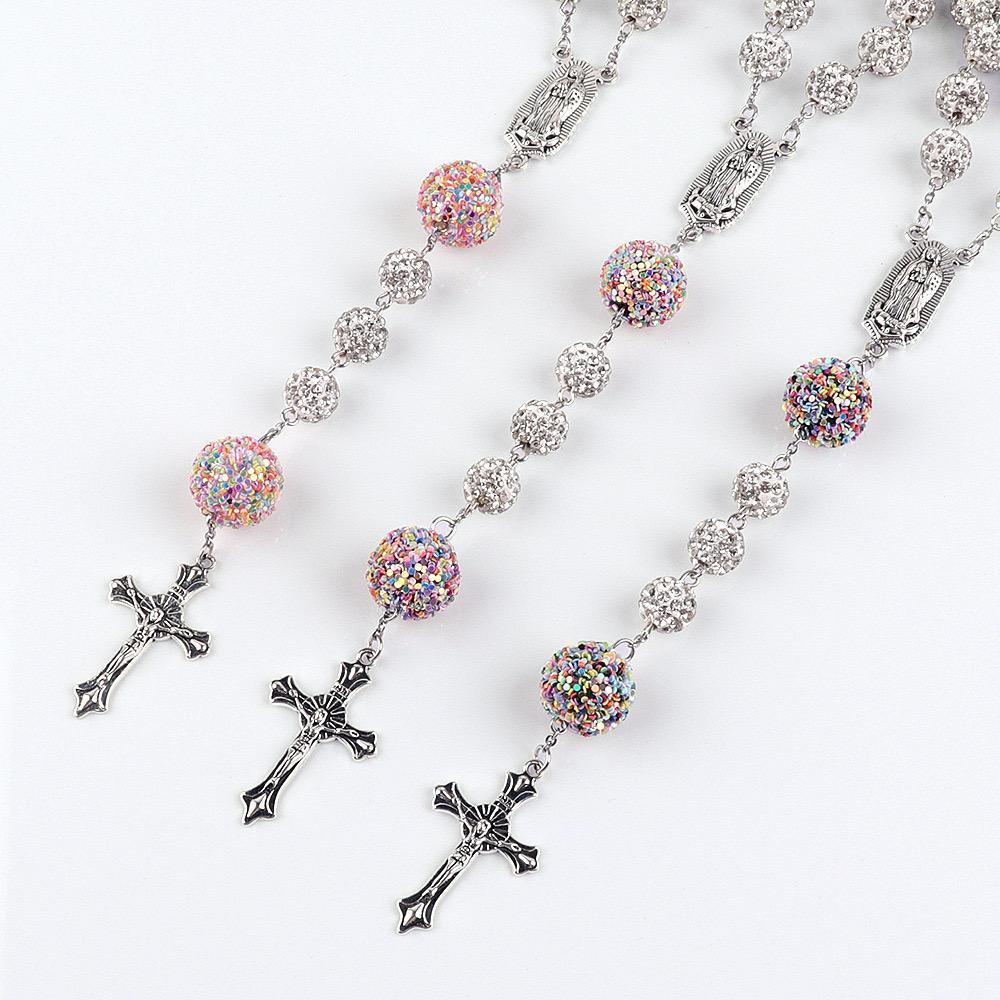 Rosary necklace by neves(colored beads),Vibrant Multicolor Rosary Cross Pendant Necklace - Christian Religious Symbol, Perfect Christmas Easter Holiday Gift