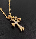 Luxury 18K Gold Plated Double Cross Pendant Necklace with VVS Moissanite Diamonds, Premium Heavy Bamboo Link Chain